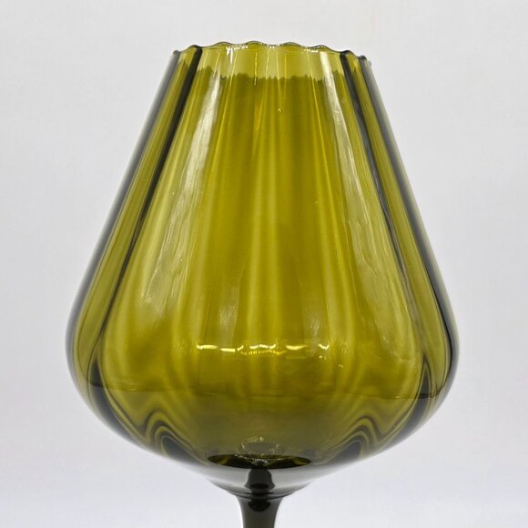 VTG Empoli Green Large Fluted Optic Glass Goblet Vase Brandy Snifter 13.5" Tall - Picture 3 of 9